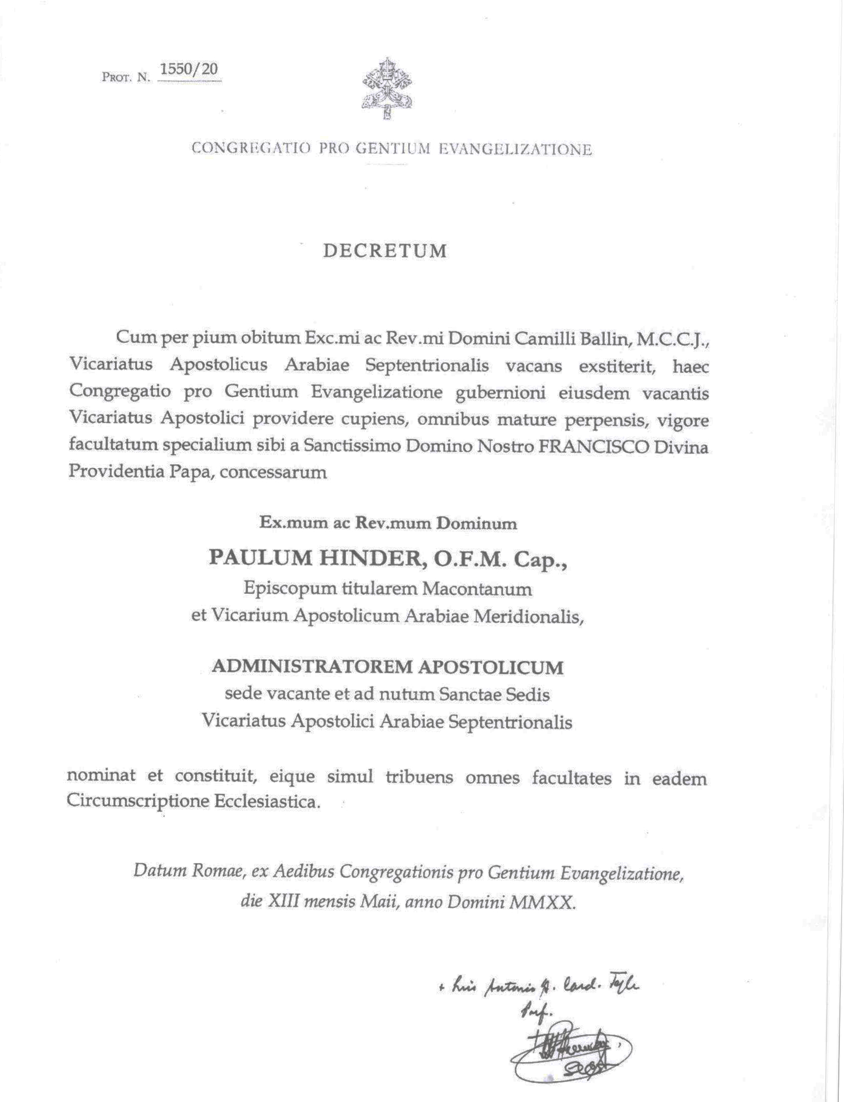 Decree of appontment